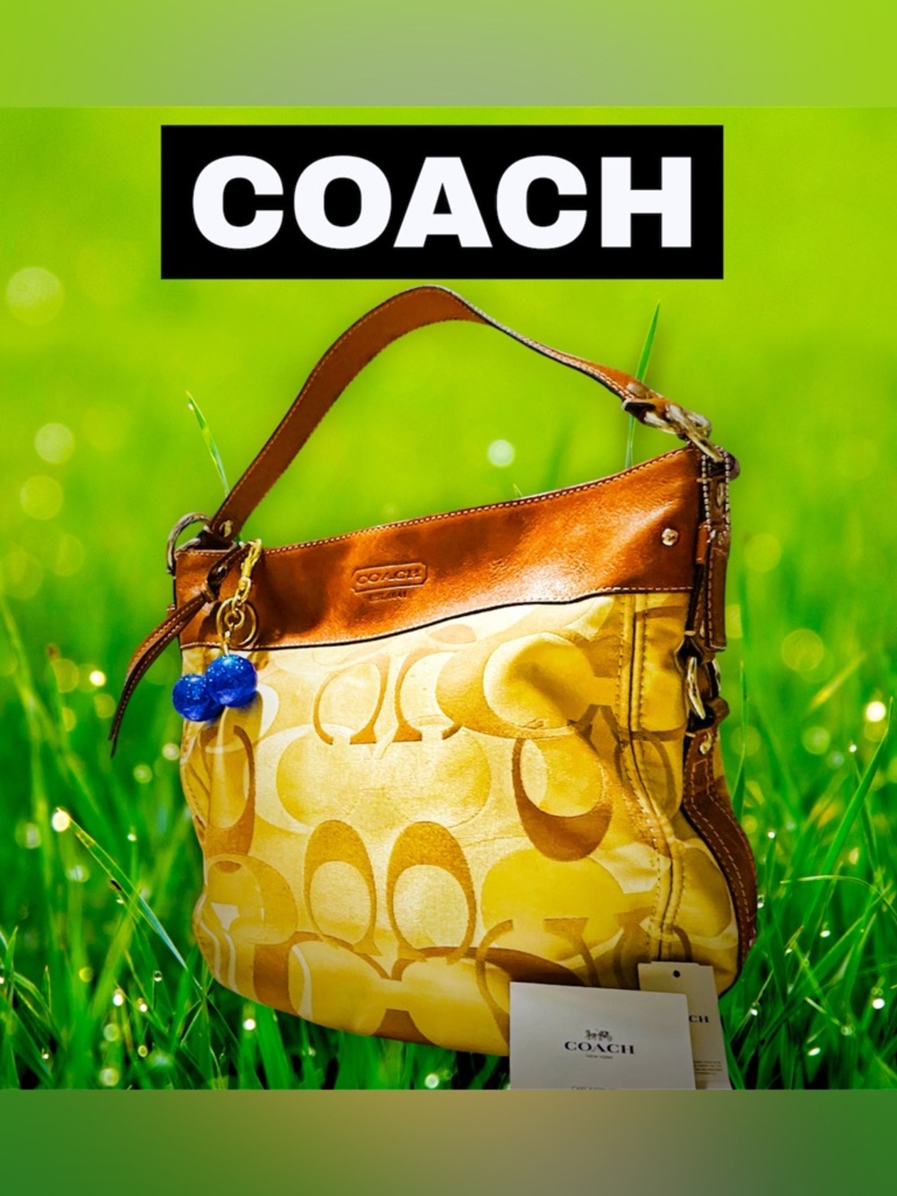 Vintage Coach soho Shoulder Bag Beige Signature Canvas with Brown Leather Trim - Picture 6 of 17